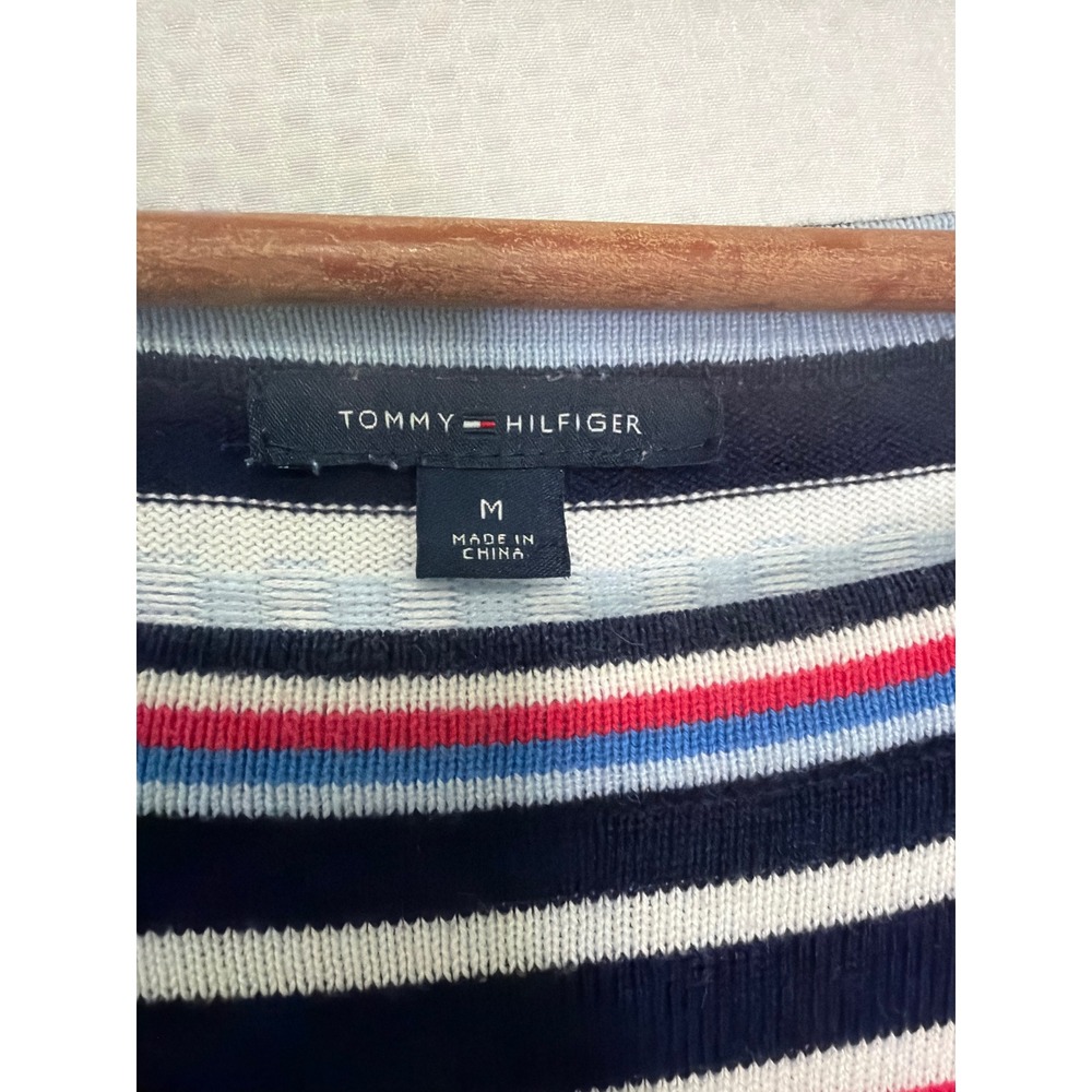 Tommy Hilfiger Womens Striped Boat Neck Sweater Navy Red Blue Button Shoulder M - Picture 5 of 10